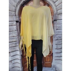 Dina BAR-EL One Size Yellow Silk Poncho Top Women's Gradient Yellow Fringed #B